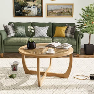 Mesa de centro de ratán redonda Boho Coastal para muebles de sala de estar o centros de mesa - Product Image 4