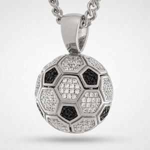 Pendentif ballon de football en alliage plaqué argent avec micro-incrustation de strass et cristaux, breloque thématique, bijoux unisexe style hip-hop - Product Image 2