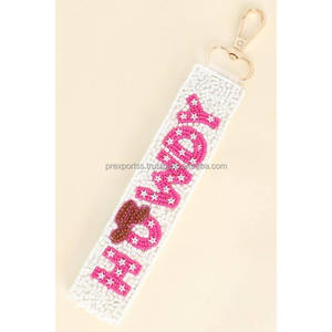 Dragonne de poignet légère et écologique faite à la main avec perles, porte-clés, sangle de sac, perles de rocaille brodées, design de lettres personnalisé - Product Image 5