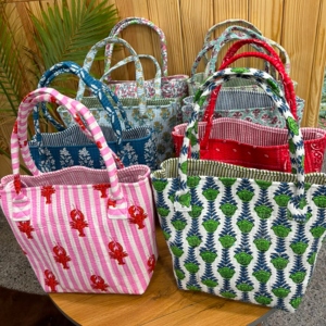 Women Quilted Cotton <b>Mini</b> Shopper Bag Handmade Printed Tote Bag Reusable Grocery Handbag Lightweight Travel Lunch Bag - Product Image 4