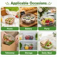 Boîtes alimentaires carrées jetables en PET avec couvercles à charnière transparents, contenants alimentaires pour salade, sushi, pizza, hamburger, à emporter
