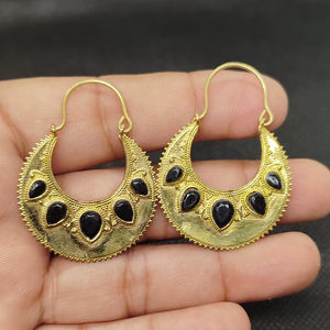 Hot Sale Handmade High Quality black onyx Gemstone Earring Brass Plated Pendant Earring - Product Image 1