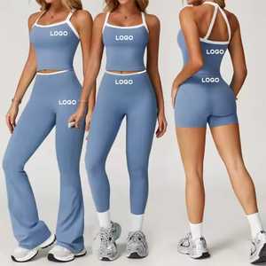 2026 Custom LOGO GYM Sports Wear Zipper Jacket Sexy Halter Sports Bra Backless Vest for Women Yoga Pants Set Active Wear Set - Product Image 6