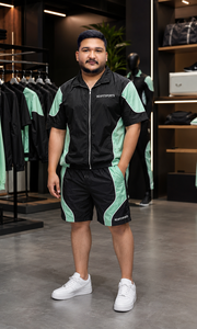 REXFIT SPORTS 2026 Ensemble de shorts en nylon noir menthe personnalisé pour homme, veste à manches courtes entièrement zippée et short à cordon de serrage, vêtements de sport personnalisés - Product Image 3