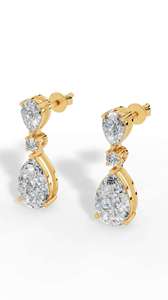 Boucles d'oreilles pendantes modernes en or rose à double breloque, avec diamants de laboratoire taille poire certifiés IGI, créés en laboratoire - Product Image 3