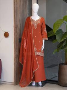 New TENNECY Women's Salwar Kameez <b>Wedding</b> Party Wear Two-Tone Sequences <b>Top</b> Pallazo Dupatta Set All Seasons Quick Dry - Product Image 4