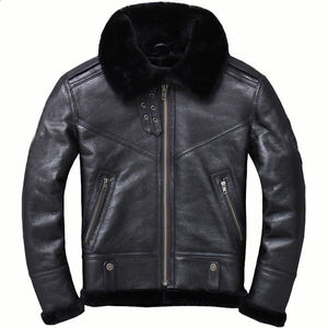 Blouson aviateur en peau de mouton véritable avec col en fourrure, vêtement d'hiver de luxe, manteau en cuir de mouton véritable, blouson aviateur décontracté en fourrure - Product Image 3