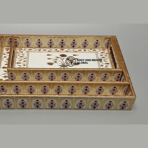 Juego de 3 bandejas de servir geométricas blancas esmaltadas, bandeja decorativa de MDF, bandeja de servir geométrica blanca moderna - Product Image 3