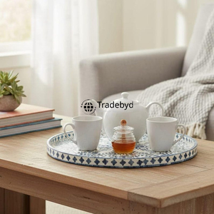 Bandeja Móvil Moderna Premium con Incrustaciones de Hueso, Hecha a Mano, para Comedor, Tradebyd - Product Image 2