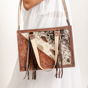 Bolso Tote de Cuero Hecho a Mano de Lujo Personalizado con Flecos Ocultos y Patrón de Piel de Vaca, Cierre de Cremallera Impermeable, Estilo Vestir para Mujer - Product Image 2