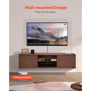 ขาตั้งทีวีแบบลอยติดผนังปรับได้60 "2ชั้นศูนย์รวมความบันเทิงประตูบานเลื่อนผิววอลนัทสำหรับเครื่องเล่นดีวีดี - Product Image 2