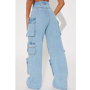 Pantalon cargo long et large pour femme, taille basse, coupe skinny, style streetwear, en denim, grandes tailles, écologique, avec logo personnalisé, fabrication OEM - Product Image 6