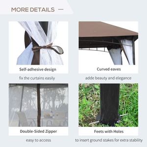 Gazebo Moderno 3x3 Metri per Esterni, Tenda a Baldacchino in Tessuto Color Caffè con Pali in Metallo per Cortili, Ville, Parchi e Hotel - Product Image 2