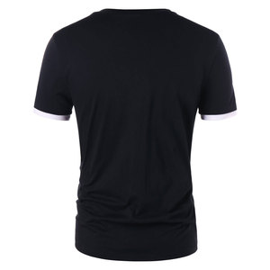 <b>Men's</b> <b>Black</b> V-Neck Short Sleeve T-<b>Shirt</b> With Contrast Trim And Button Front <b>Slim</b> <b>Fit</b> Casual Knitted Solid Color Top - Product Image 6