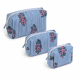Luxury Mint Botanical Embroidered 3-Piece Makeup Pouch Set Quilted Cotton Zipper Closure Cosmetic <b>Bags</b> Women Travel <b>Vanity</b> - Product Image 6