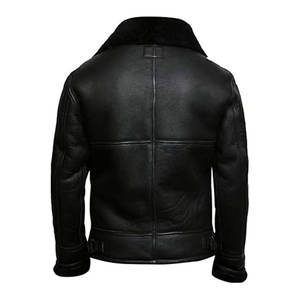 Veste d'aviateur pour homme en cuir d'agneau véritable, doublure en fourrure, style vintage, manteau d'hiver chaud en peau de mouton noir - Product Image 4