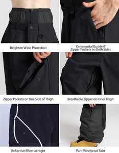 Pantalon de ski unisexe imperméable et chauffant coupe-vent 10000 mm - Polyester Tex pour activités de neige en extérieur, fermeture à cordon, style cargo, doublure polaire - Product Image 3