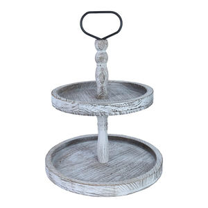 Plateau en bois vintage à deux niveaux avec poignée en métal, facile à assembler, à 2 niveaux, pour la présentation des aliments et des cupcakes. - Product Image 5
