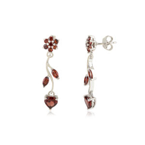 Boucles d'oreilles pendantes Art Déco en argent pur 925, motif floral en forme de cœur, grenat naturel profond, motif botanique, magnifiques, en promotion, cadeau - Product Image 3