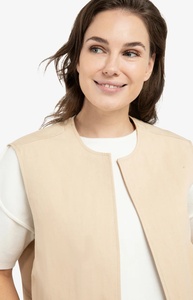 Gilet sans manches beige pour femme, col sans revers, couleur unie, tissu tissé, style minimaliste, vêtement d'extérieur, longueur normale - Product Image 5