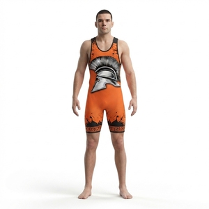 Combinaison de lutte ajustée en spandex orange Spartan sublimée sur mesure pour hommes, idéale pour les sports de combat et les arts martiaux - Product Image 1