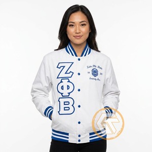 เสื้อแจ็คเก็ตวาร์ซิตี้ Zeta Phi Beta แบบสั่งทำพิเศษจาก GREEK TREASURES เสื้อผ้าสำหรับชมรมนักศึกษา คุณภาพสูง ระบายอากาศได้ดี ซับในผ้าซาตินไหม สำหรับผู้หญิง - Product Image 2