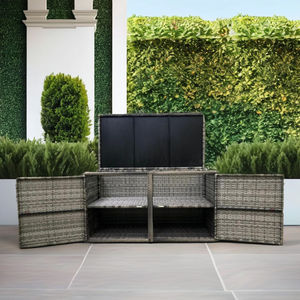 AC00031 Ensemble de mobilier de jardin moderne résistant aux intempéries en rotin gris avec structure en aluminium et coffre de rangement décoratif pour cour et villa - Product Image 6