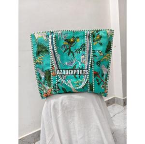 Bolsa de Mano Acolchada de Algodón Pintada a Mano con Estampado de Tigre, Estilo Bohemio, Cierre de Cremallera, Gran Capacidad, Bolsa de Compras de Rajasthan - Product Image 4