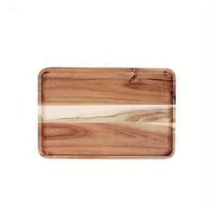 Plateau de service rectangulaire en bois massif de luxe avec poignées en cuivre, vaisselle décorative pour hôtel, restaurant, maison - Product Image 4