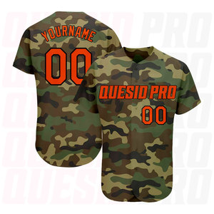 Maillot de baseball pour adultes, chemise boutonnée, vêtements d'équipe, maillot de baseball par sublimation, camouflage orange-noir, maillot de baseball authentique Salute. - Product Image 1