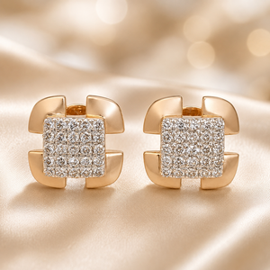 Luxury 14K Gold <b>Square</b> Stud <b>Earrings</b> with Sparkling <b>Diamond</b> Elegant Bridal Party Wear Jewelry for Women - Product Image 3