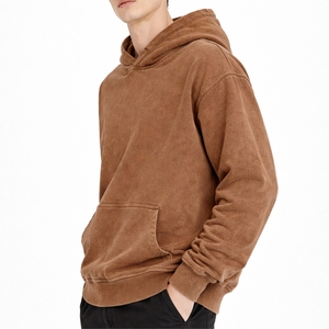 Sudadera con Capucha Marrón Lavada para Hombre, Estilo Vintage, Oversize, Lisa, 100% Algodón, Tejido Suave de Otoño, Ajuste Holgado, Bolsillo Canguro - Product Image 3