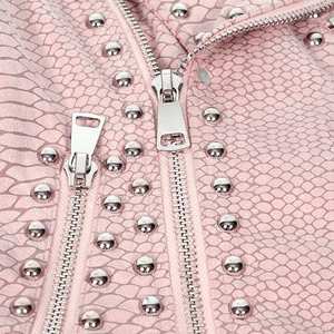 Vestes en cuir pour femmes les plus vendues pour l'hiver, tricotées, couleur personnalisée, col montant, imperméables, avec clous - Product Image 4