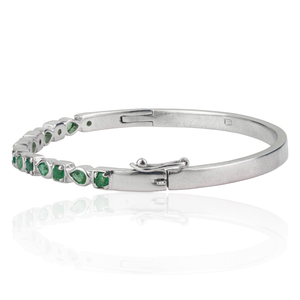 Luxury Women's 925 Sterling Silver 100% Genuine Emerald Round & Pear Cut Gemstone <b>Bangle</b> <b>Bracelet</b> For Everyday Wear Jewelry - Product Image 5