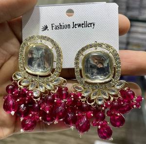 Boucles d'oreilles pendantes en zircon plaqué or, style ethnique indien, couleur personnalisée, pour mariages et fêtes, faible MOQ, vente en gros - Product Image 2