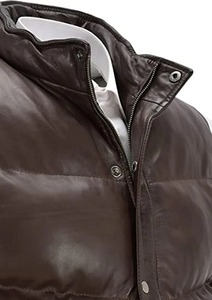 Men Chocolate Brown <b>Quilted</b> Puffer Genuine Leather Vest <b>Winter</b> Waistcoat - Product Image 3