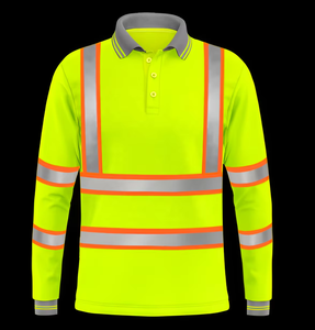 Men's Long Sleeve Hi Vis Polo <b>Work</b> Shirt Birdeye Mesh & Safety Reflective Polyester with Pockets Customizable Logo for Workwear - Product Image 3