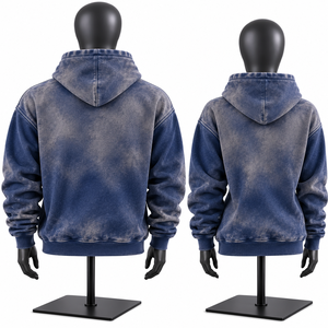 Sweat-shirt à capuche bleu délavé épais coupe oversize pour homme, style streetwear urbain, personnalisable avec logo et marque privée, USA - Product Image 4