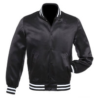 Veste universitaire noire en satin personnalisée pour homme, col montant, boutonnée, coupe bomber, style Letterman, coupe-vent, décontractée