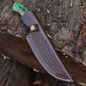 Cuchillo de caza de hoja fija de acero de Damasco con mango de resina de piña, espiga completa, para desollar, EDC, camping, bushcraft, con funda - Product Image 4