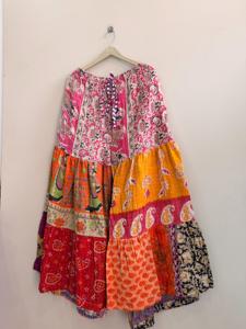 Multicolor Patchwork Kantha Floral Pattern Elastic Waist Bohemian <b>Straight</b> <b>Leg</b> Unisex Palazzo <b>Pants</b> - Product Image 5