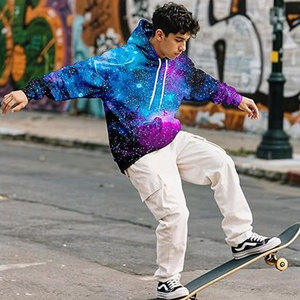 ODM Men Heavyweight Streetwear Purple Galaxy Sublimation Web Graphic Puff Print Rhinestone Hoodie Breathable Oversized Pullover - Product Image 3