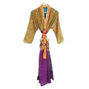 Robe kimono longue en satin de soie bohème à manches longues pour femmes, respirante, avec cordon de serrage, pour mariage, fête, spa à domicile - Product Image 1