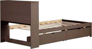Cama litera tradicional de madera maciza de pino con puerto USB integrado, cabecero con librero y 2 cajones, para dormitorio moderno - Product Image 2