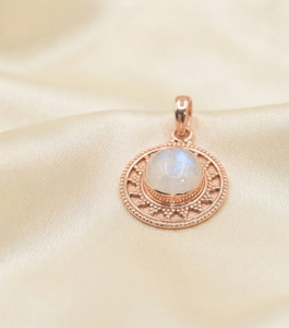 Collar con Colgante de Mandala Solar de Piedra Lunar Arcoíris Redonda de Plata de Ley 925, Chapado en Oro Rosa y Oro Amarillo, Joyería Hecha a Mano para Mujer - Product Image 3