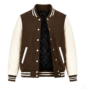 Veste universitaire pour homme, couleur marron crème, blocs de couleur, col rabattu, coupe classique, en polyester et coton, pour l'automne - Product Image 4