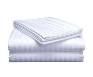 100% Cotton Fabric 400 Tc Satin Striped Bedsheets Disposable Home Hotel Hospital Use <b>Set</b> Three <b>Sheet</b> <b>Pillowcase</b> - Product Image 3