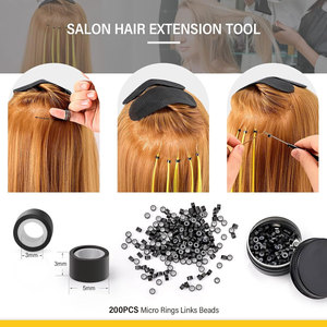 Kit d'extensions capillaires avec pince de pose et de retrait, crochet de tirage pour micro-perles, outil de boucle pour micro-perles et micro-liens - Product Image 5