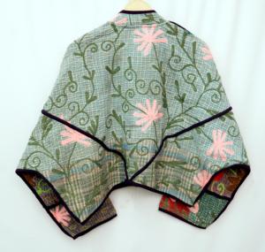 Elegante Chaqueta Kantha Estampada 100% Algodón con Cuello Mandarín, Transpirable, Multicolor, Ecológica, para Otoño, Abrigo para Mujer - Product Image 6