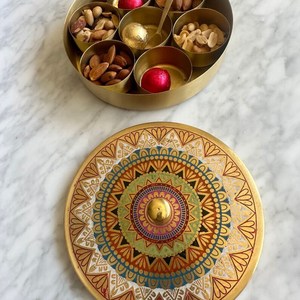 Deidaa Brass <b>Small</b> <b>Gift</b> <b>Box</b> Condiment Spice <b>Box</b> with Hand-Etched Mandala Design - Product Image 3